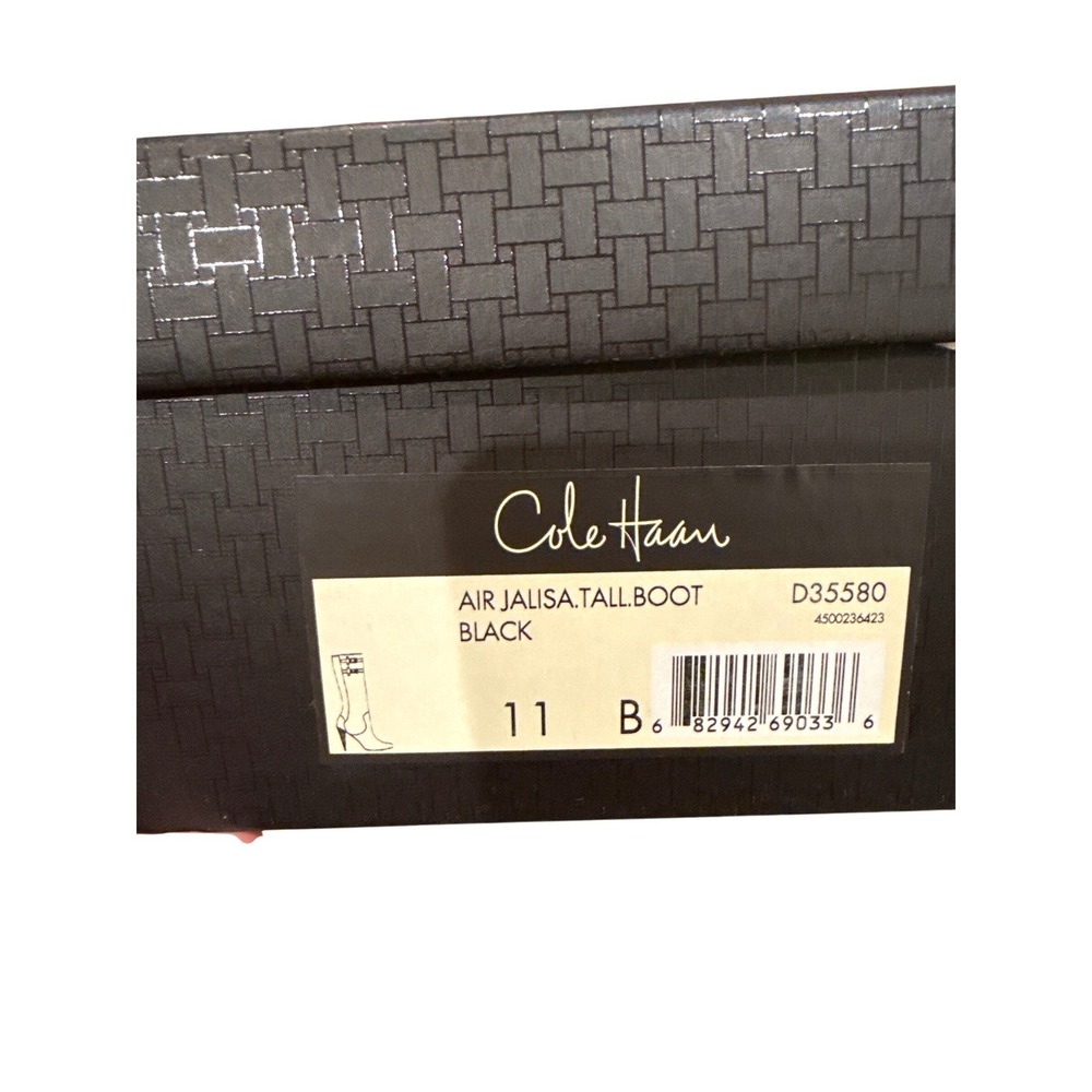 Cole Haan Air Jalisa Tall Boot Black Leather Buckle Heel Women‎ Size 11B - Picture 3 of 7